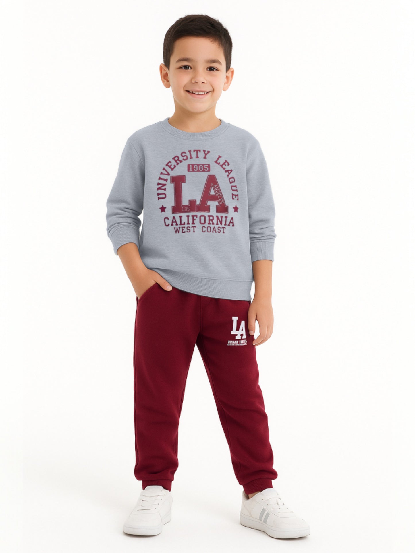 Boys TEXAS 98 Zip-Neck Fleece Tracksuit - Grey and Maroon