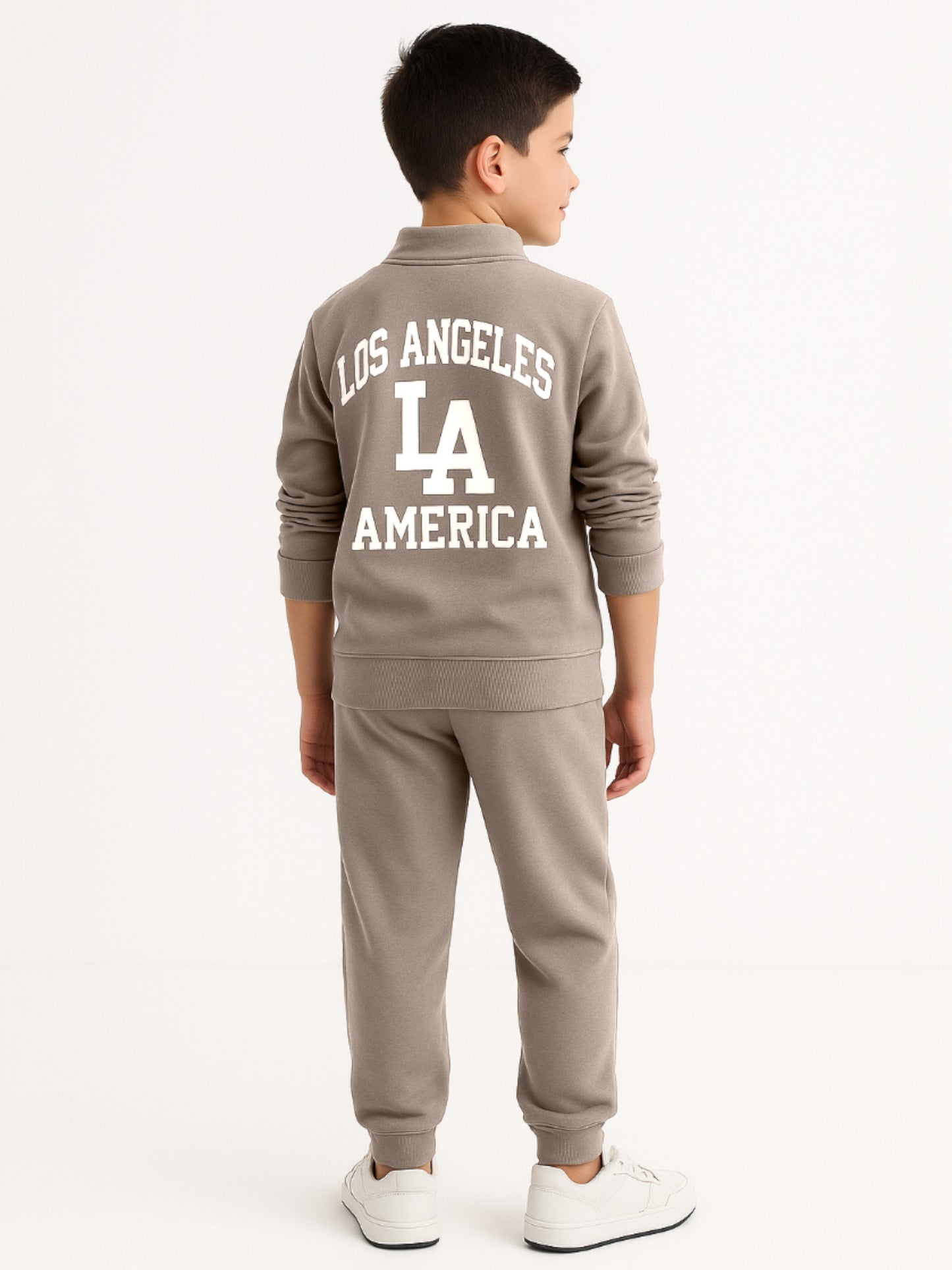 Boys LA Zip-Neck Fleece Tracksuit - Olive Green