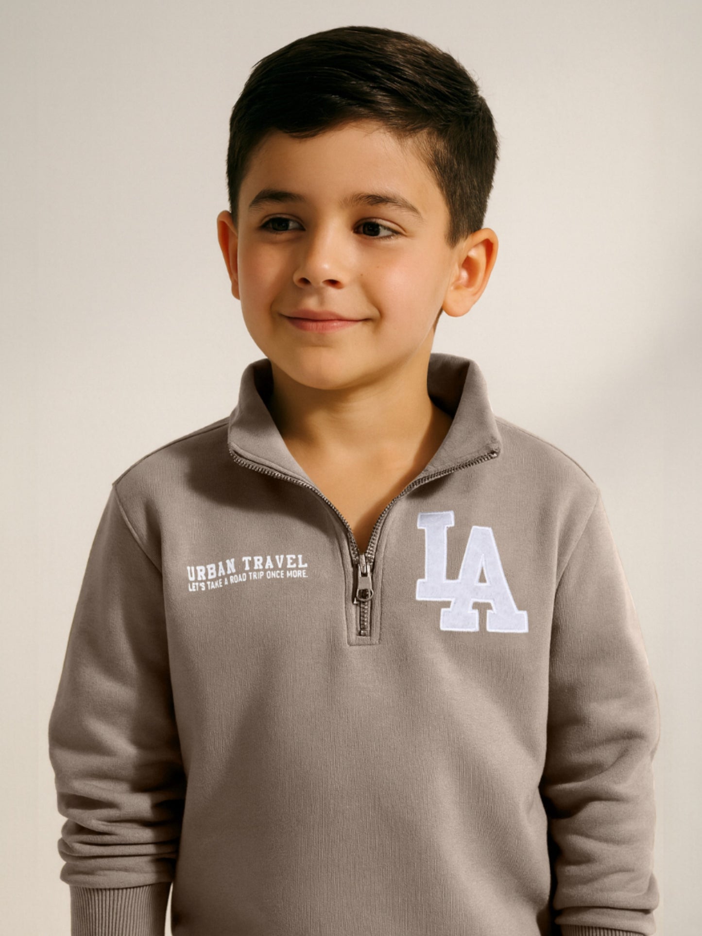 Boys LA Zip-Neck Fleece Tracksuit - Olive Green