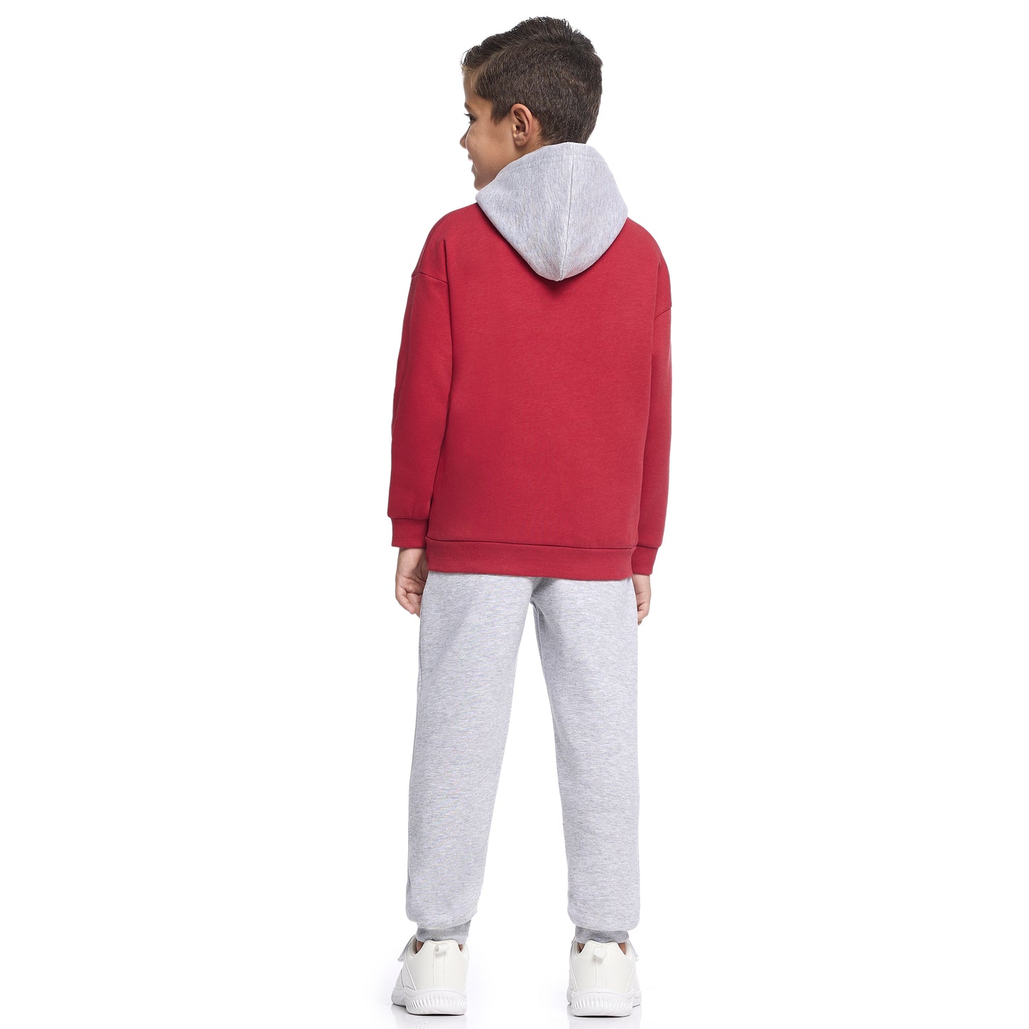 Boys Brooklyn Hoodie Fleece Tracksuit - Maroon & Grey