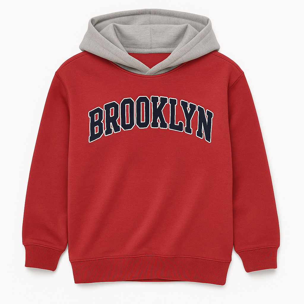 Boys Brooklyn Hoodie Fleece Tracksuit - Maroon & Grey