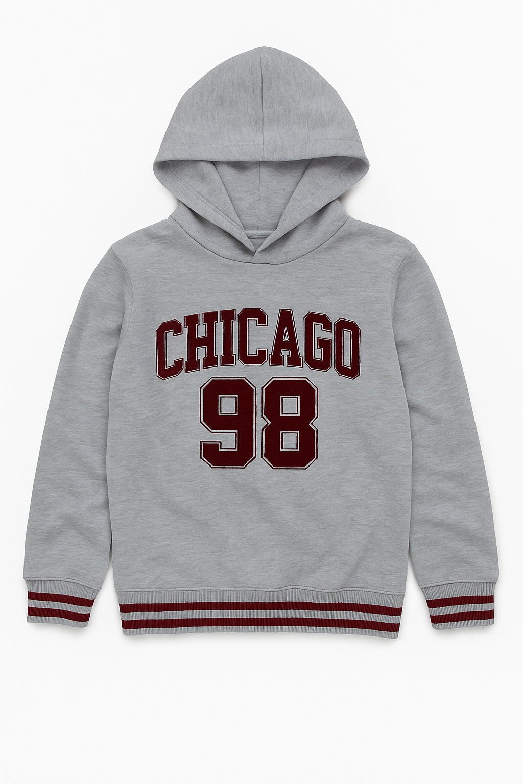 Boys Chicago 98 Hoodie Fleece Tracksuit - Grey with Maroon Accents