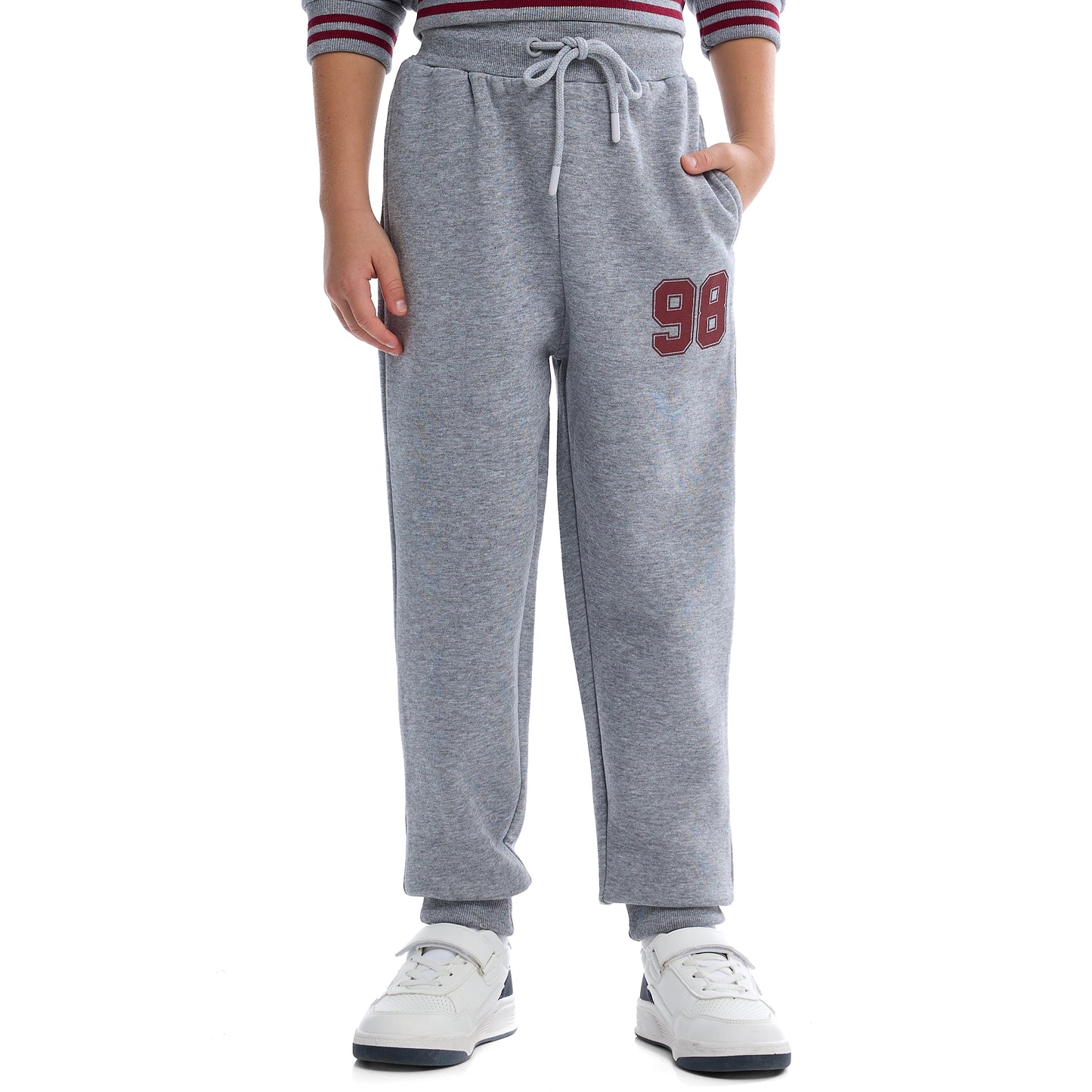 Boys Chicago 98 Hoodie Fleece Tracksuit - Grey with Maroon Accents