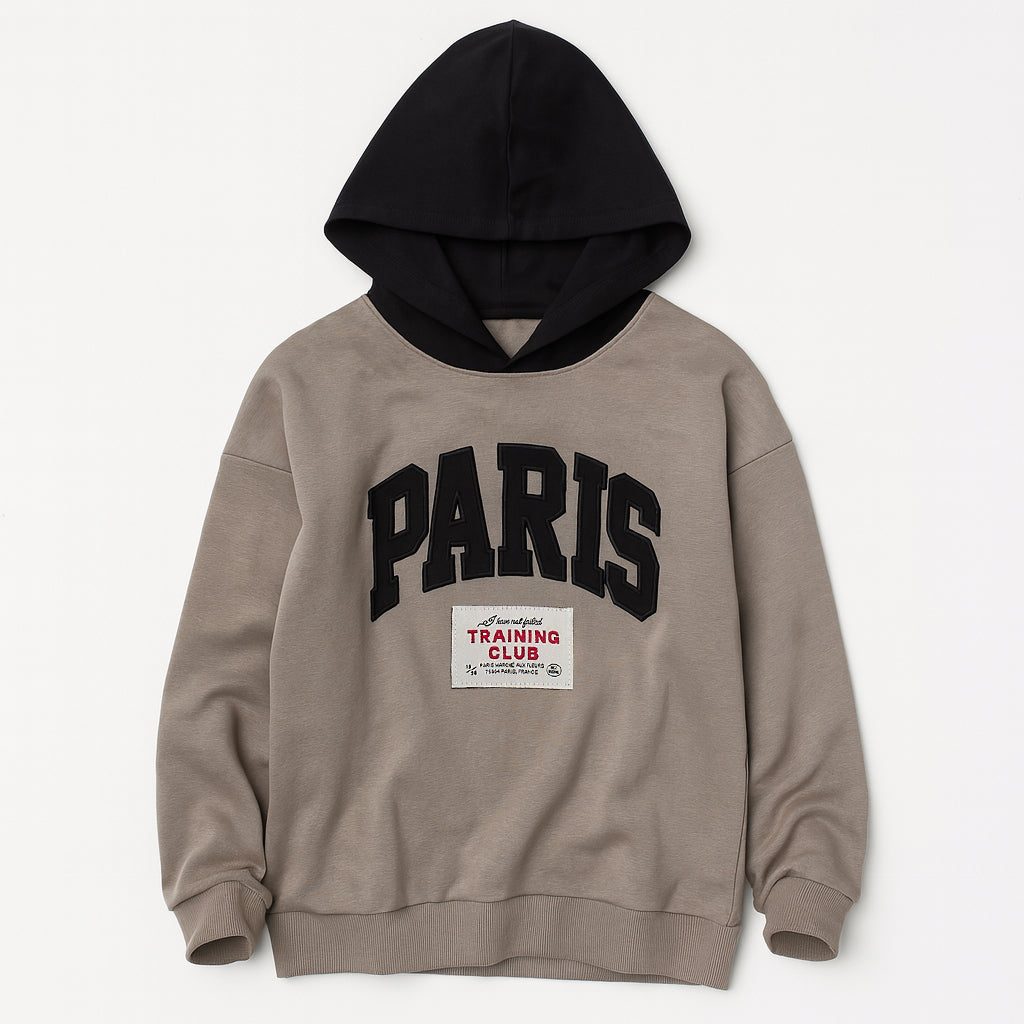 Boys Paris Patch Hoodie Fleece Tracksuit - Beige