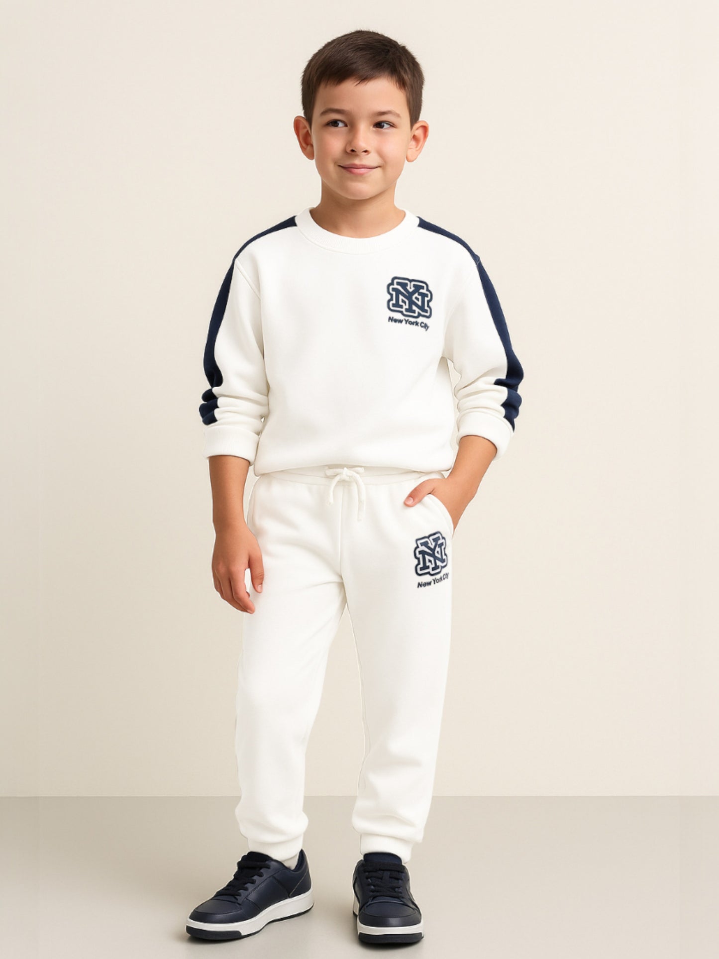 NYC Graphic Boys Sweatshirt & Jogger Set - White & Navy