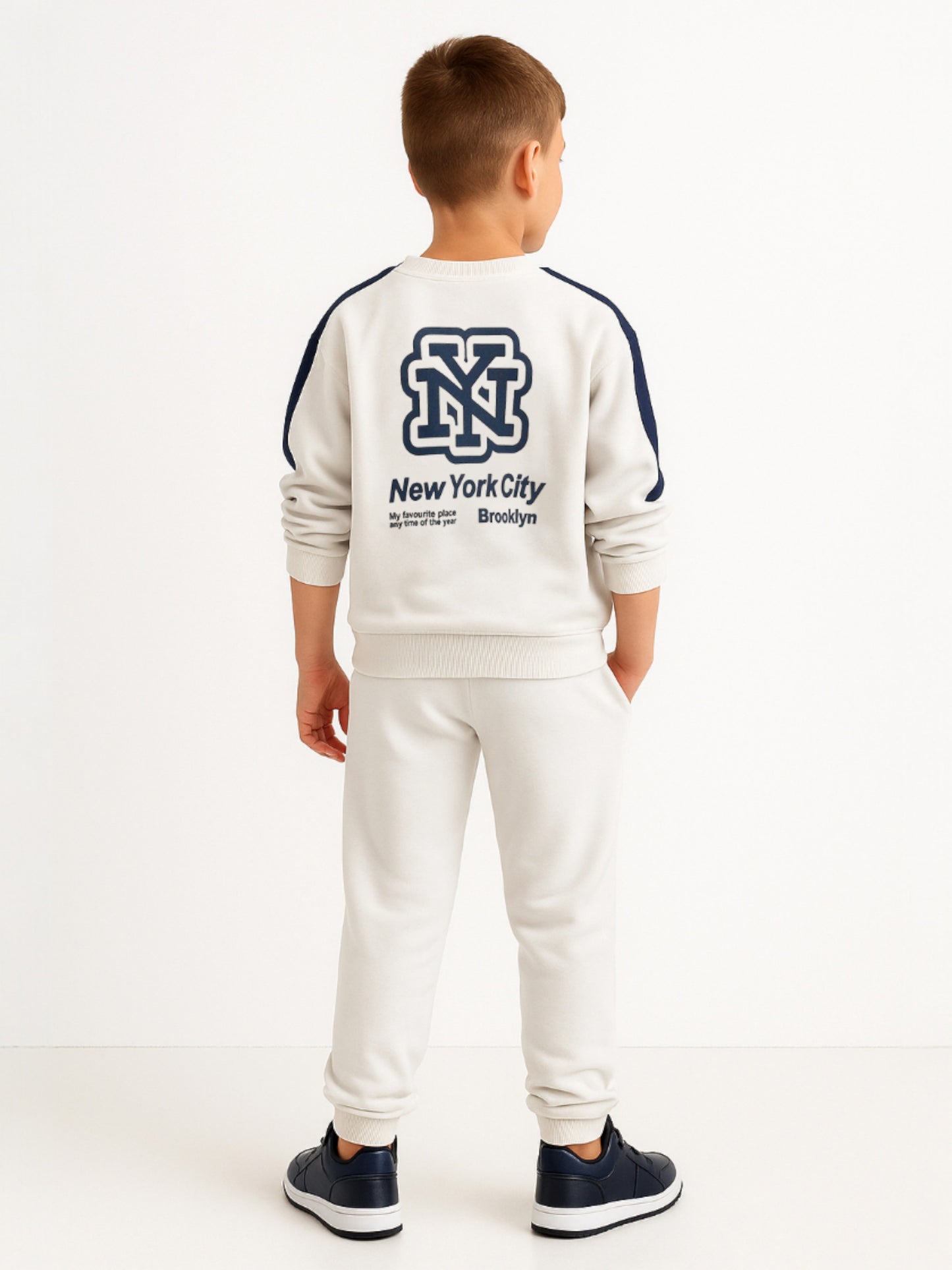 NYC Graphic Boys Sweatshirt & Jogger Set - White & Navy