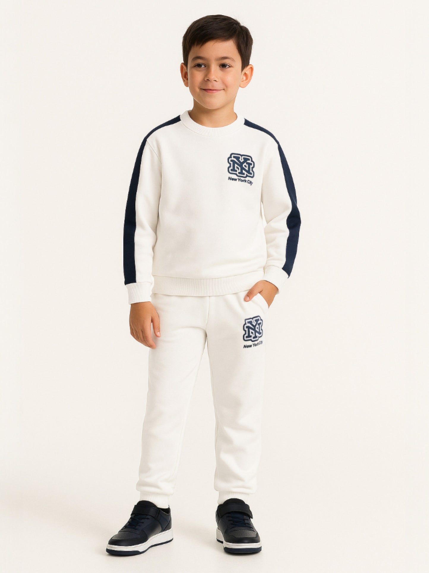 NYC Graphic Boys Sweatshirt & Jogger Set - White & Navy