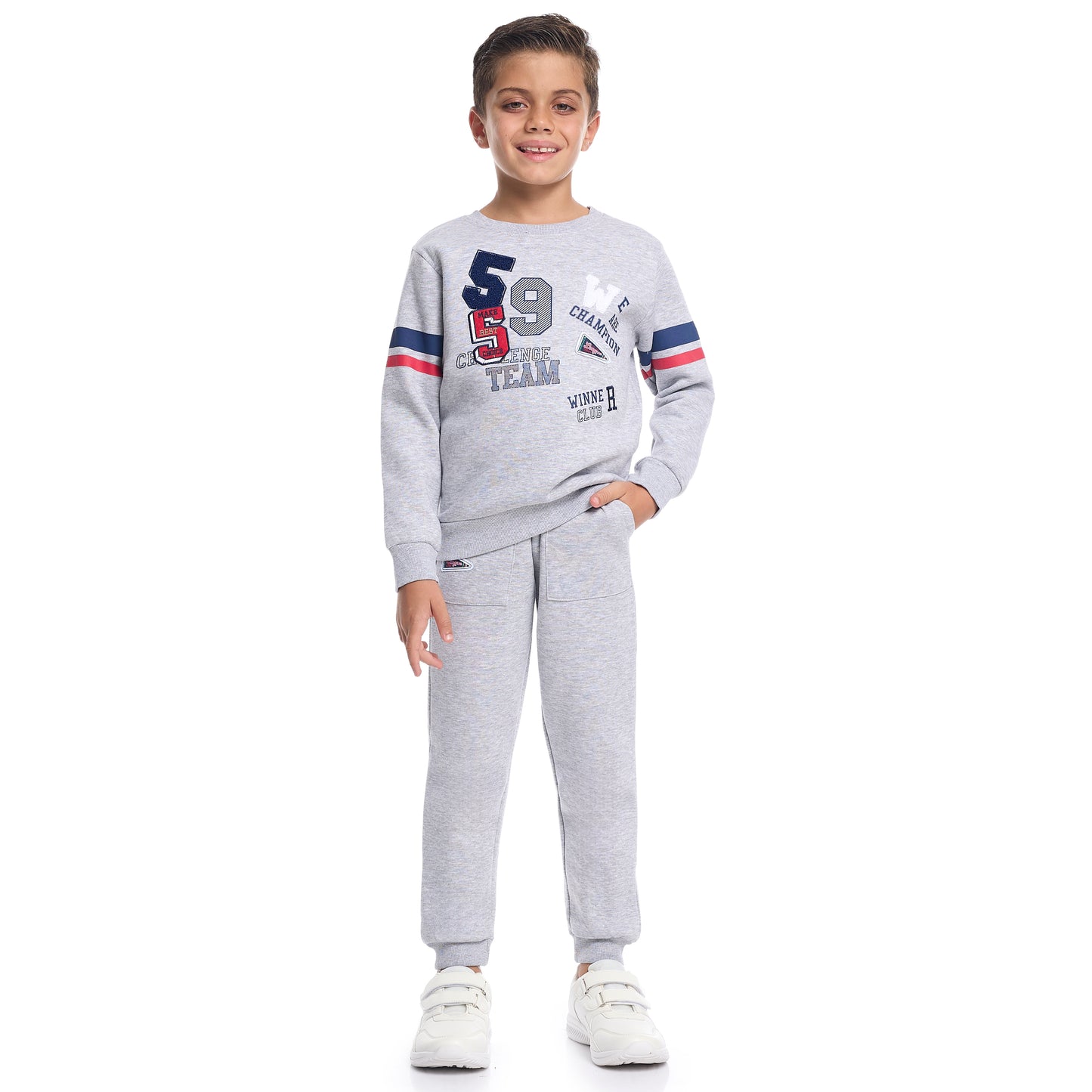 Boys Team Print Fleece Co-ord Set - Grey Sweatshirt & Joggers