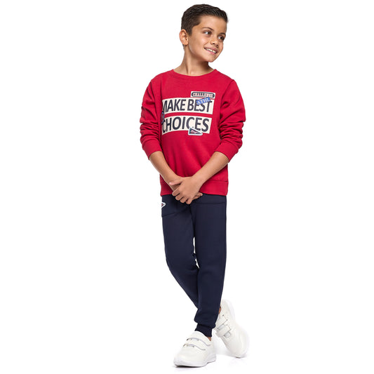 Boys' Red & Navy Winter Fleece Set – Sweatshirt & Jogger with "Make Best Choices" Print
