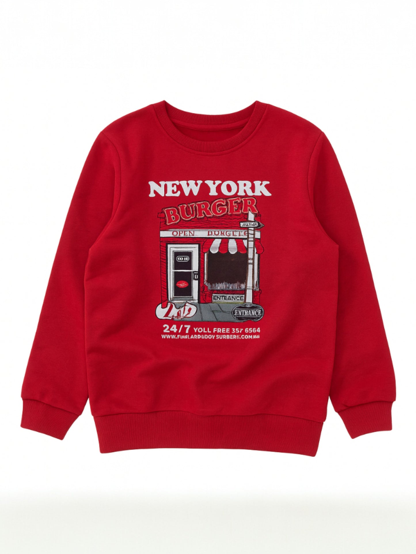 Boys’ Trendy  Winter Tracksuit – Red Sweatshirt & Black Joggers with NYC Print