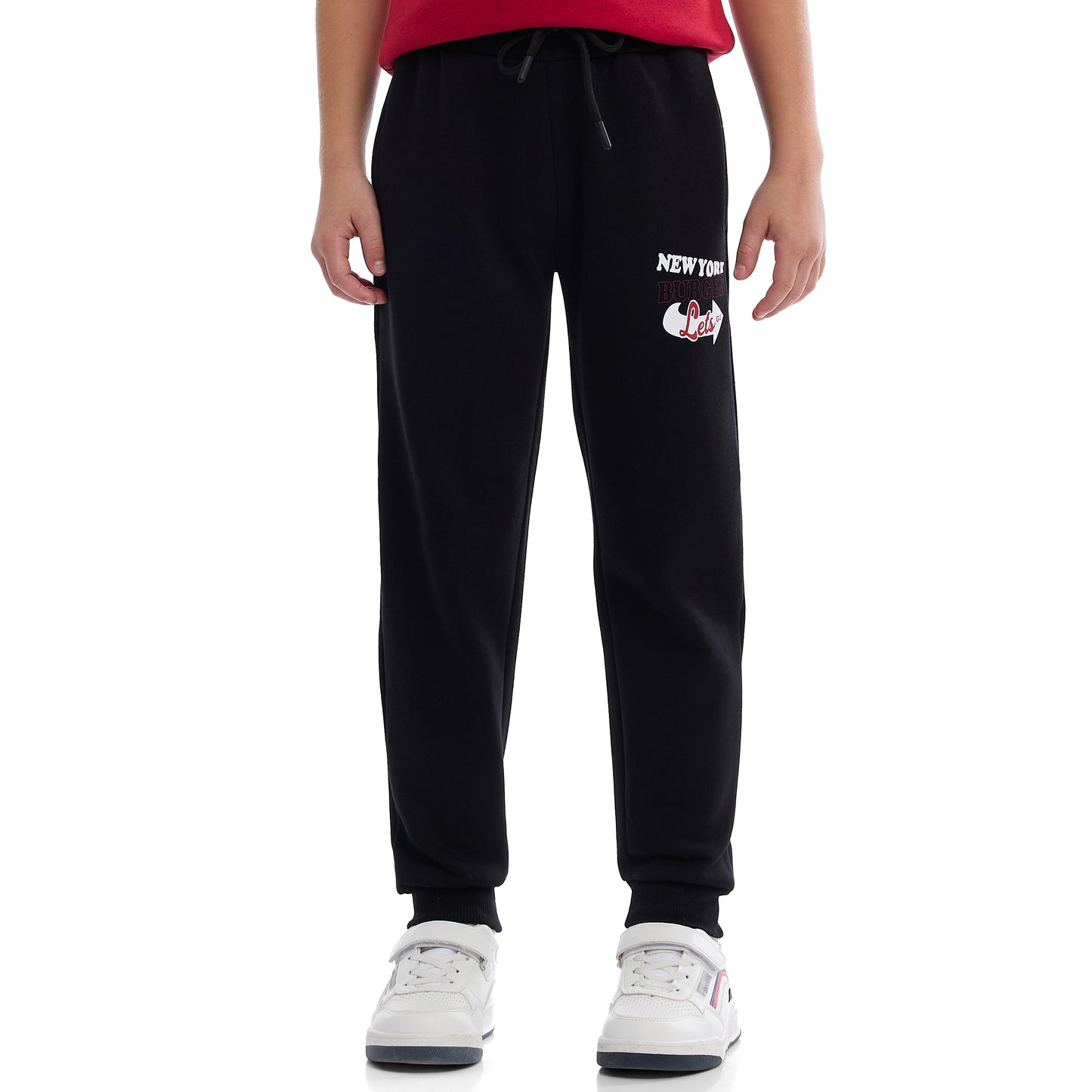 Boys’ Trendy  Winter Tracksuit – Red Sweatshirt & Black Joggers with NYC Print