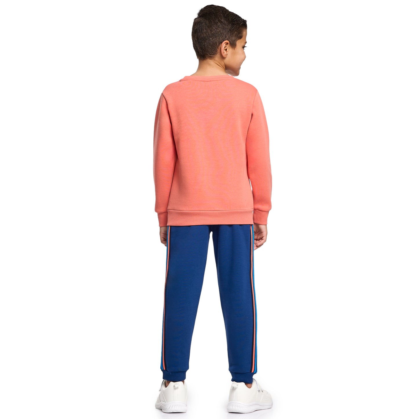 Boys’ Warm Fleece Sweatshirt & Jogger Set – “Adventure” Graphic | Coral & Navy