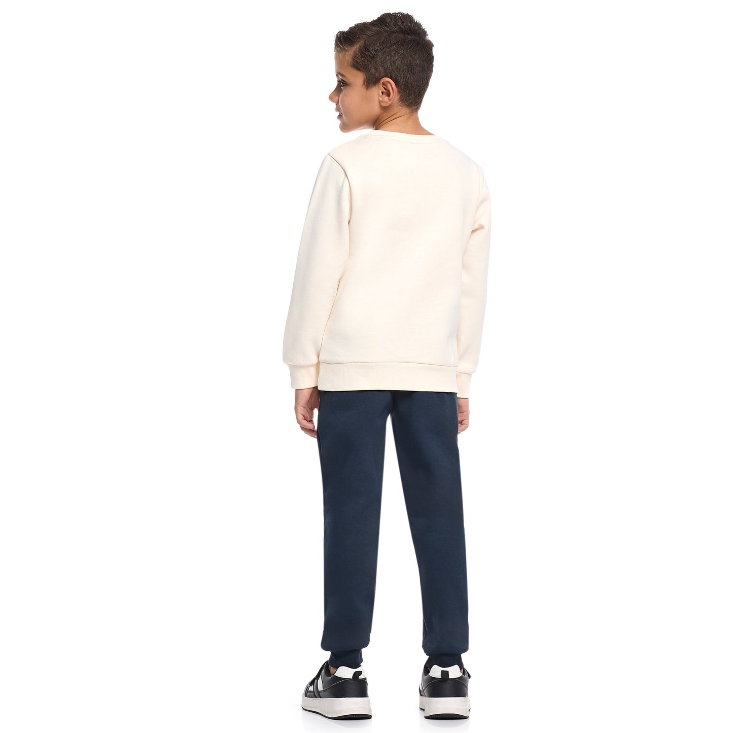 Boys’ Basketball League Fleece Set – Cream Sweatshirt & Navy Joggers