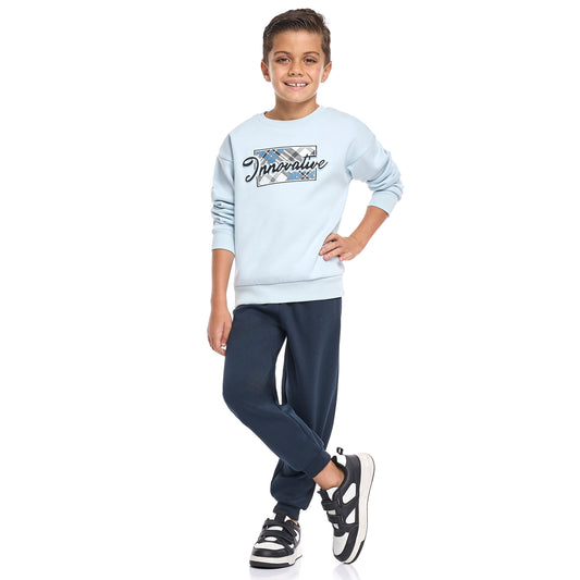 Boys’ Outdoor Style Tracksuit – Blue Fleece Adventure Top & Bottom Set