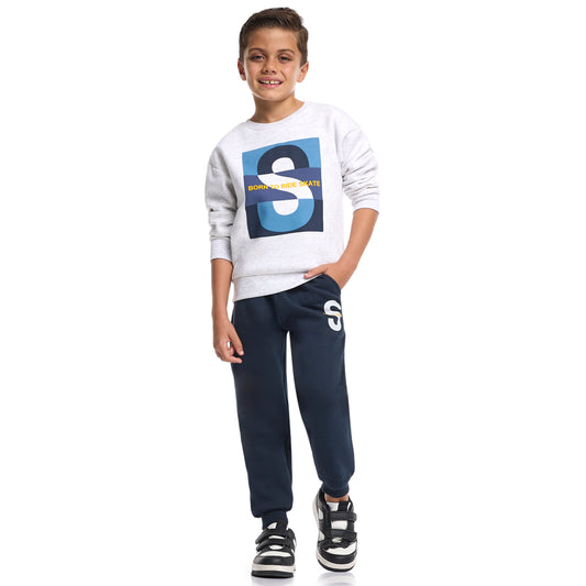 Stylish Boys’ Fleece Co-ord – Bold S Print Sweatshirt & Joggers
