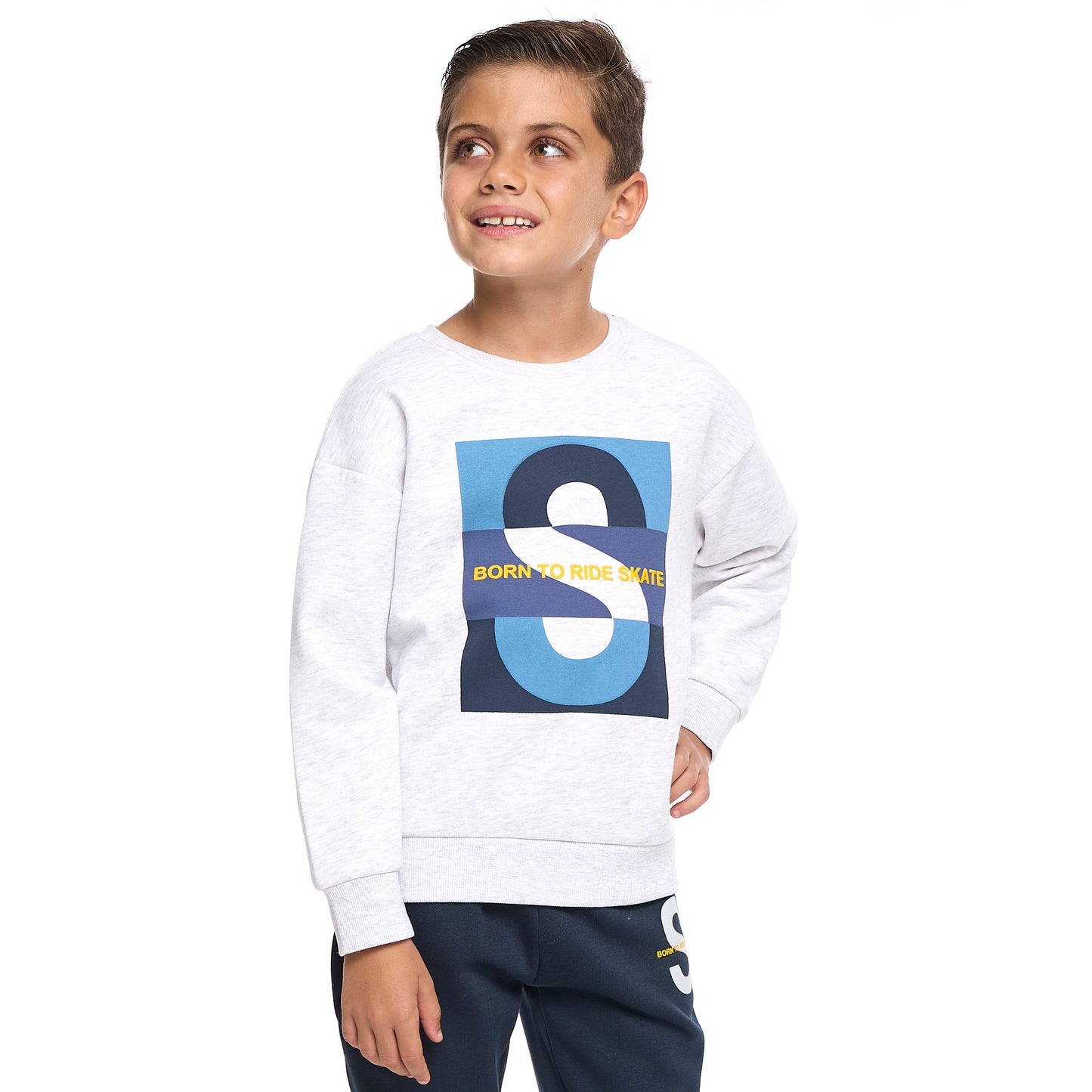 Stylish Boys’ Fleece Co-ord – Bold S Print Sweatshirt & Joggers