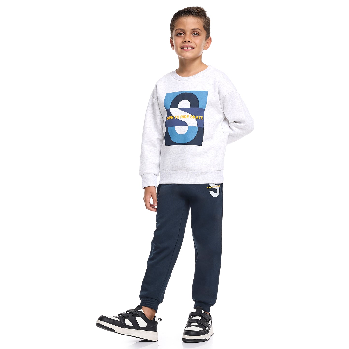 Stylish Boys’ Fleece Co-ord – Bold S Print Sweatshirt & Joggers