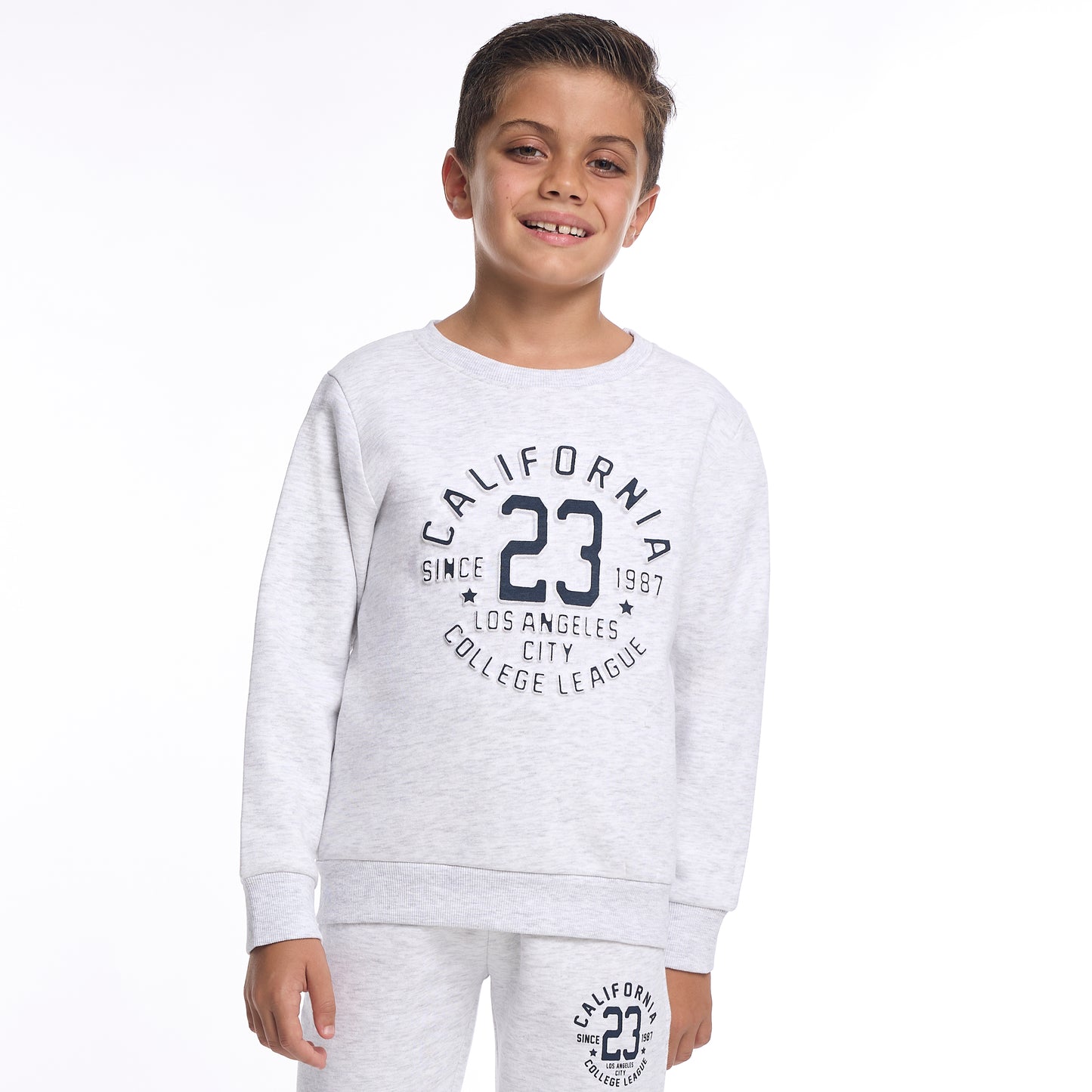 Boys’ Trendy Winter Co-ord Set – California Print in Soft Grey Melange