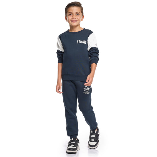 Boys’ Casual Winter Set – Navy Stay Strong Graphic Top & Bottom