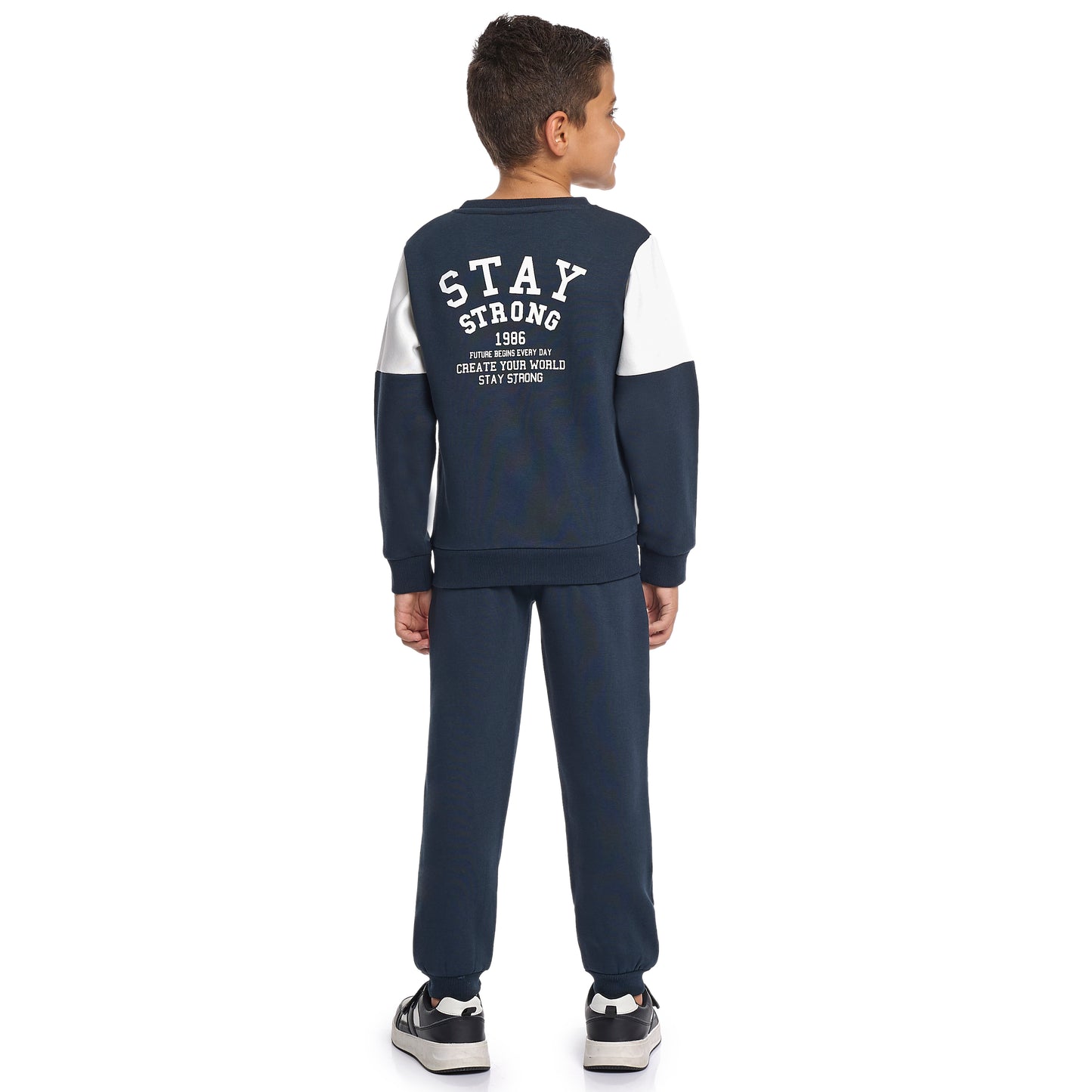 Boys’ Casual Winter Set – Navy Stay Strong Graphic Top & Bottom