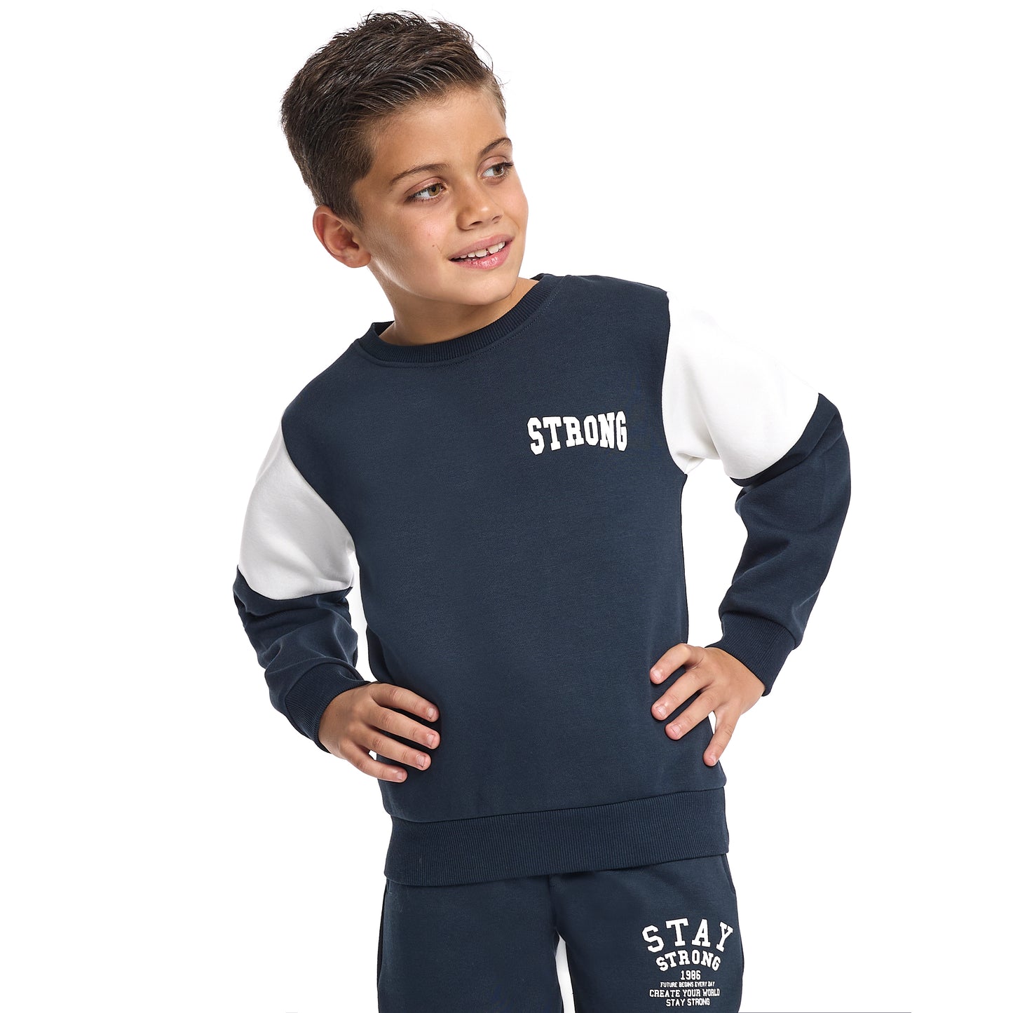Boys’ Casual Winter Set – Navy Stay Strong Graphic Top & Bottom