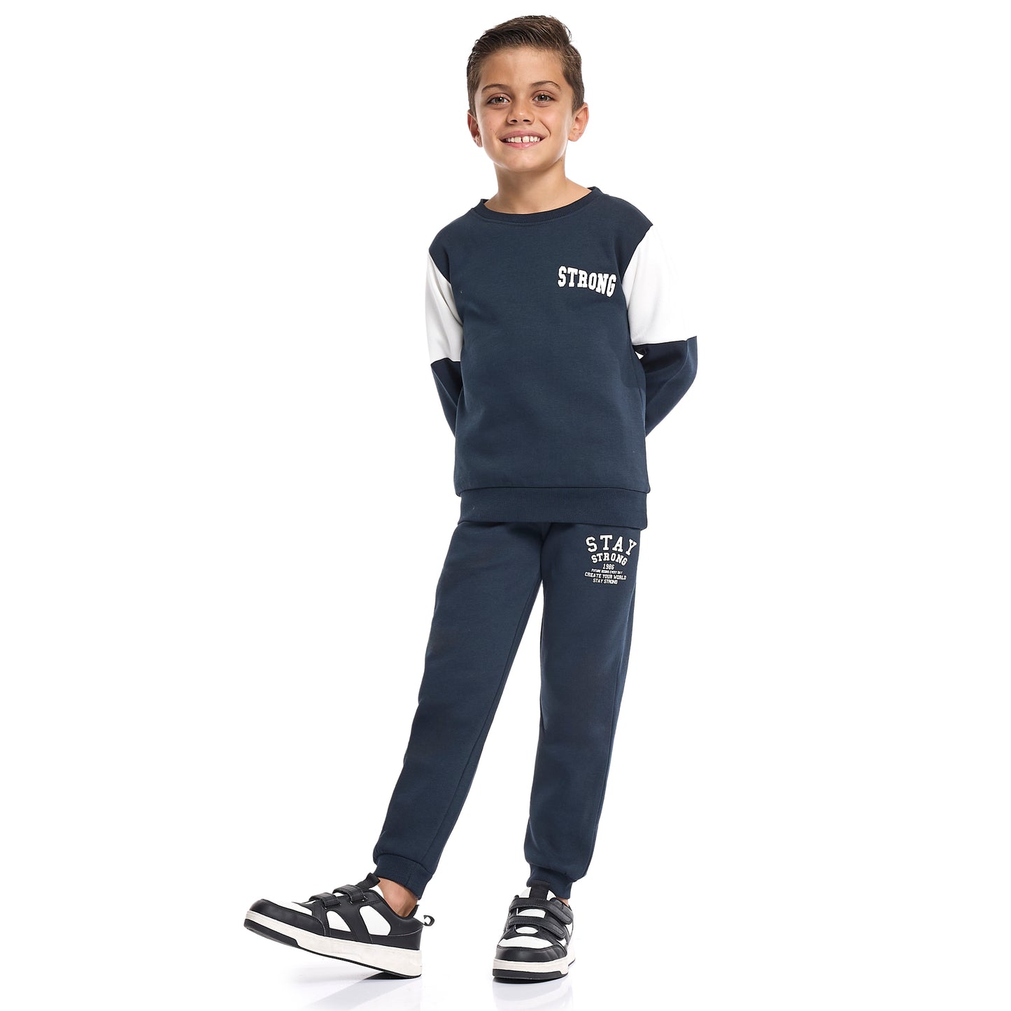 Boys’ Casual Winter Set – Navy Stay Strong Graphic Top & Bottom