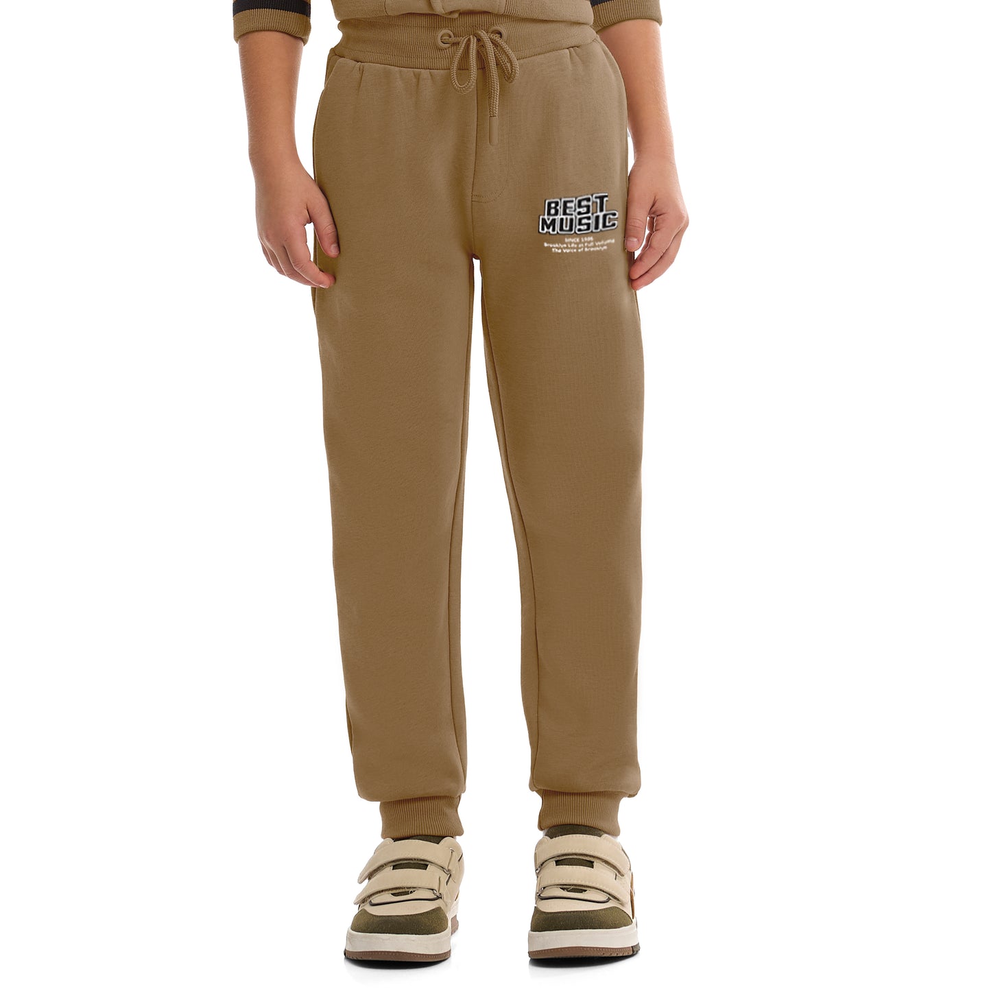 Boys’ Stylish Varsity Tracksuit – Brown Rhythm Print Jacket & Joggers