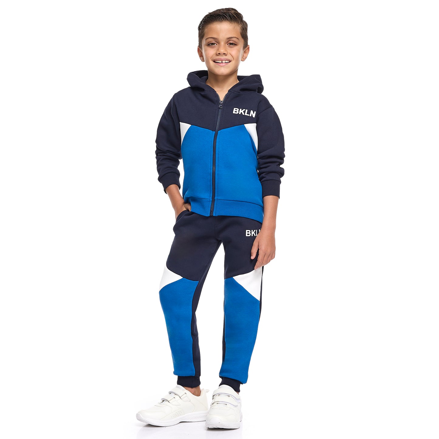 Boys’ Navy & Blue Colorblock Hoodie Tracksuit – Zip-Up Sweatshirt & Joggers Set