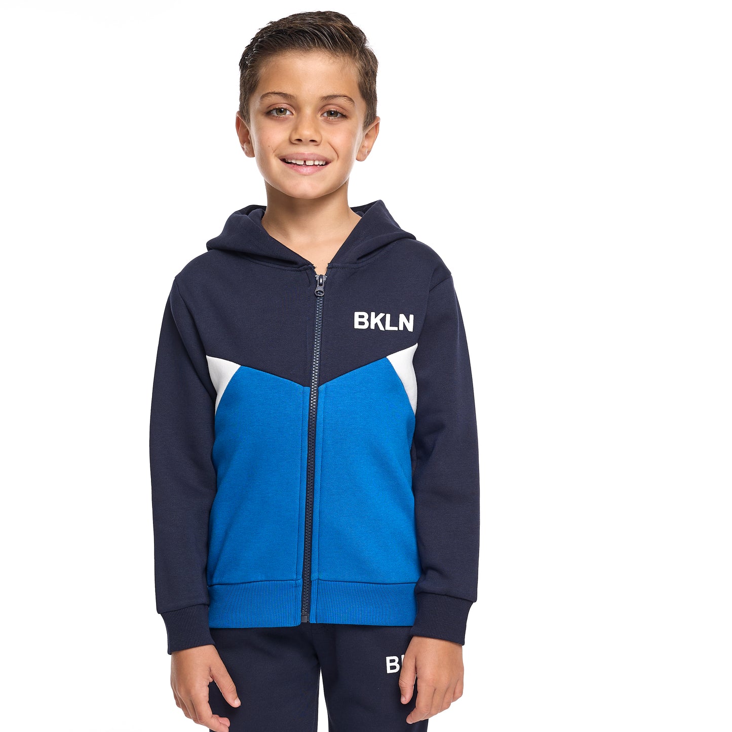 Boys’ Navy & Blue Colorblock Hoodie Tracksuit – Zip-Up Sweatshirt & Joggers Set