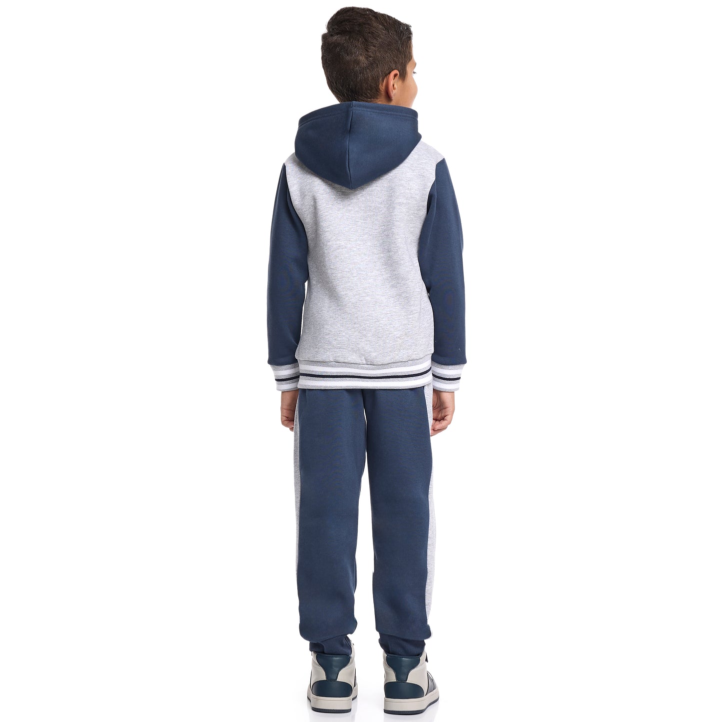 Boys’ Trendy NY Logo Tracksuit – Grey Zip up Hoodie & Navy Joggers Set