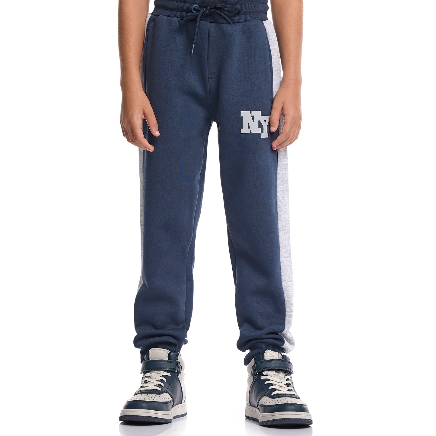 Boys’ Trendy NY Logo Tracksuit – Grey Zip up Hoodie & Navy Joggers Set