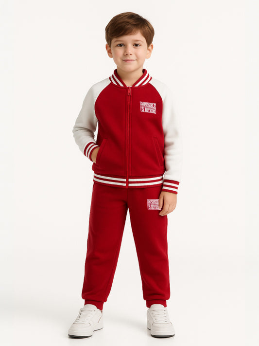 Boys' Trendy Red & White Sports Tracksuit – Break the Rule Print