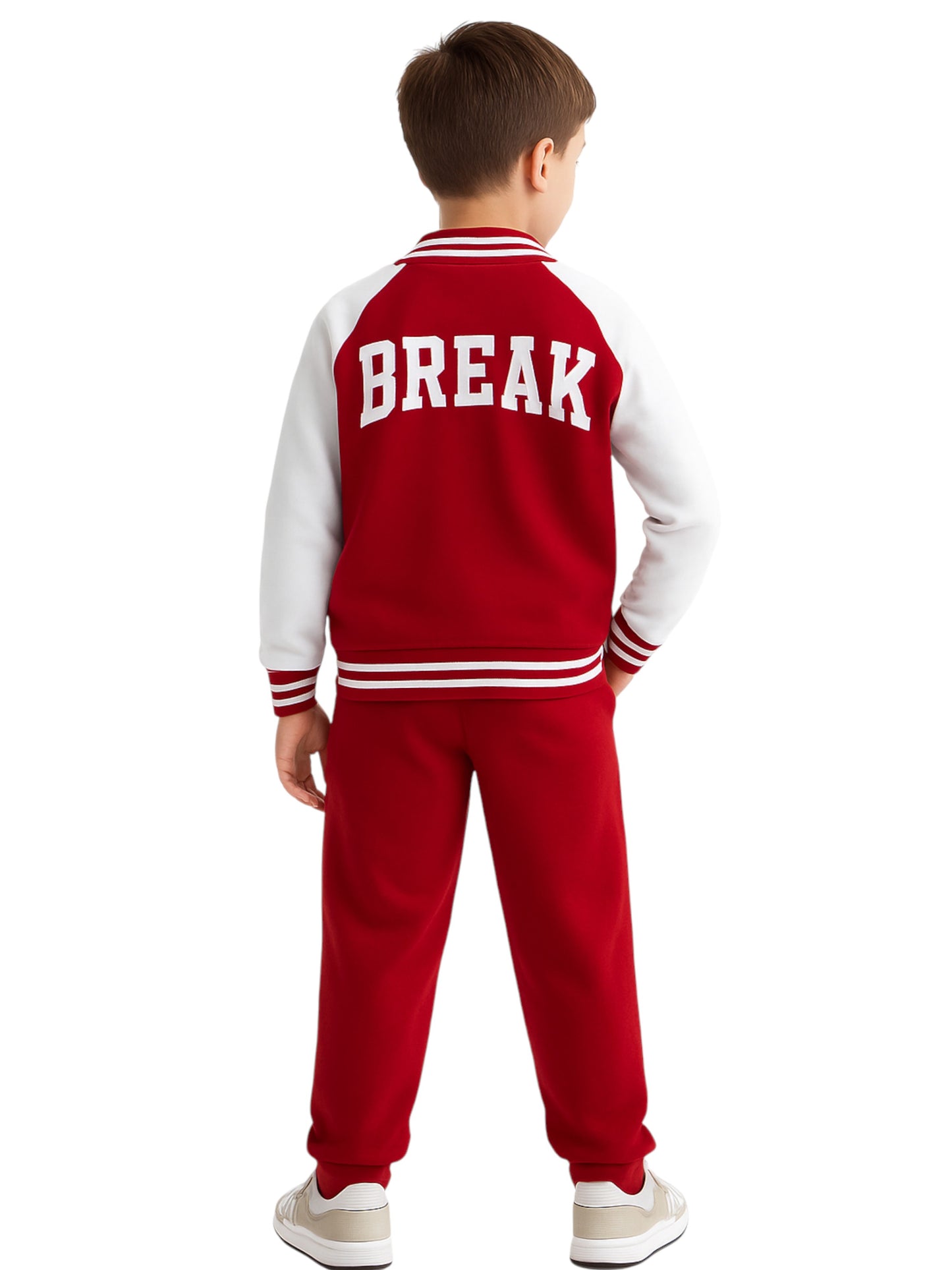 Boys' Trendy Red & White Sports Tracksuit – Break the Rule Print