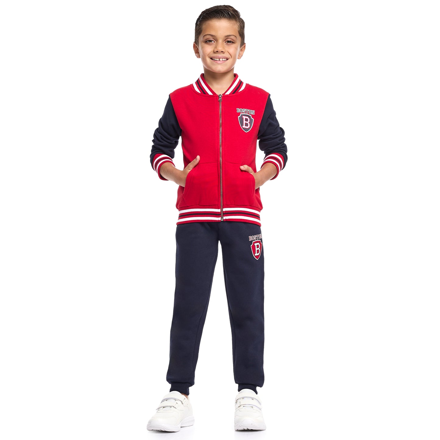 Boys’ 2-Piece Zipper Jacket & Jogger Set – Warm Fleece Outfit with Collar & Side Pockets