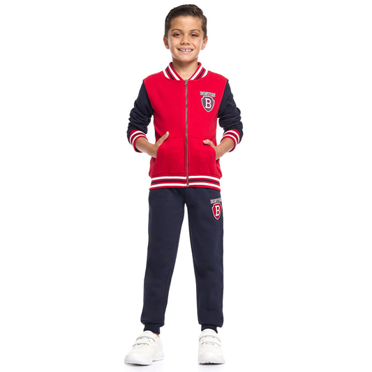 Boys’ 2-Piece Zipper Jacket & Jogger Set – Warm Fleece Outfit with Collar & Side Pockets