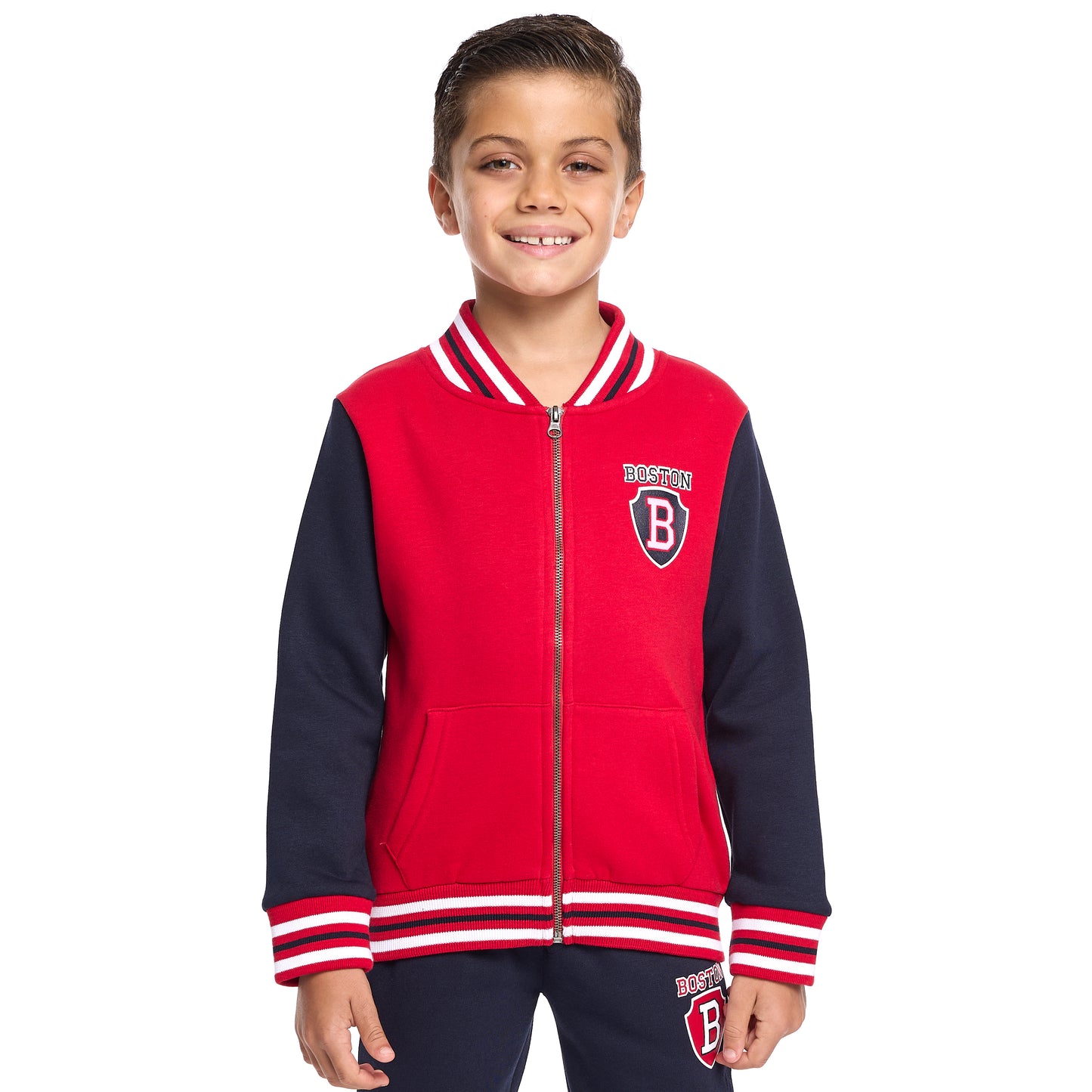 Boys’ 2-Piece Zipper Jacket & Jogger Set – Warm Fleece Outfit with Collar & Side Pockets