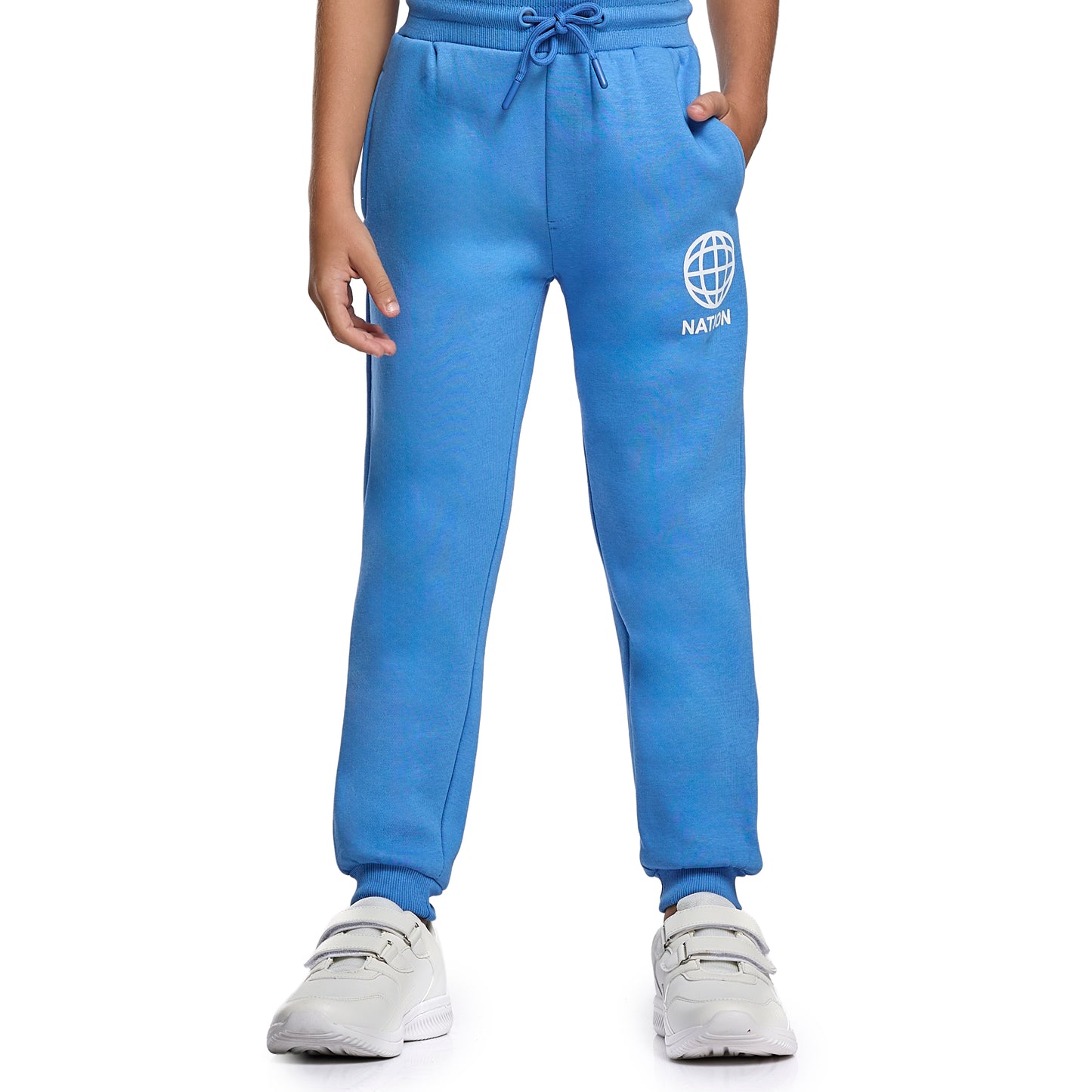 Boys Blue Zipper Jacket Set – “Over the Top” Print with High Neck & Pocket Joggers