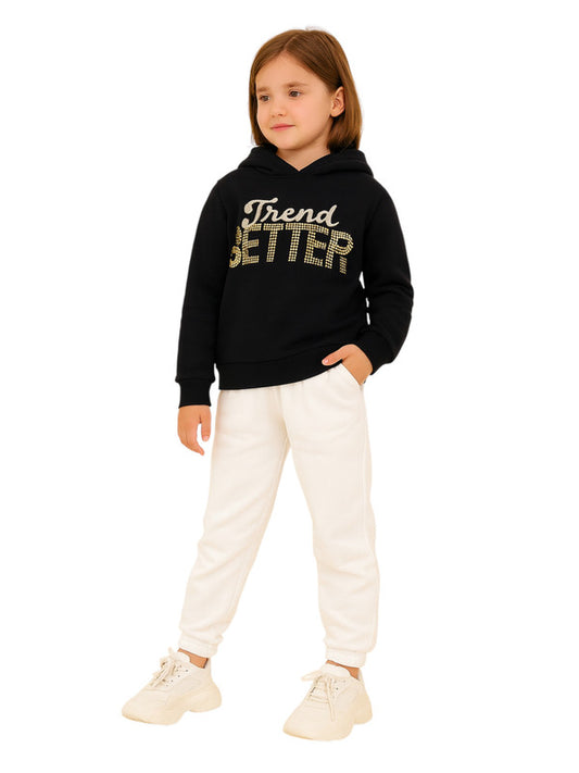 Girls “Girl Wonder” Fleece Hoodie – Black