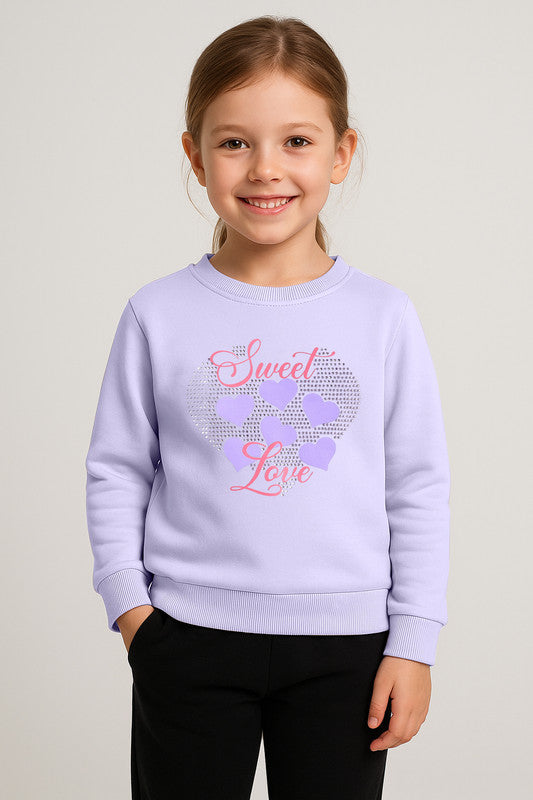 Girls “Sweet Love” Heart Fleece Sweatshirt – Pink