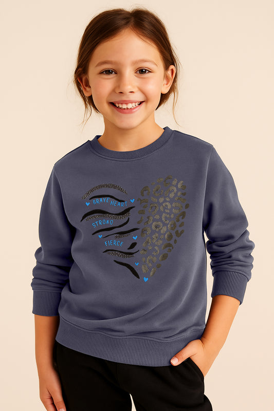 Girls'  – Heart Graphic Sweatshirt | 100% Cotton,