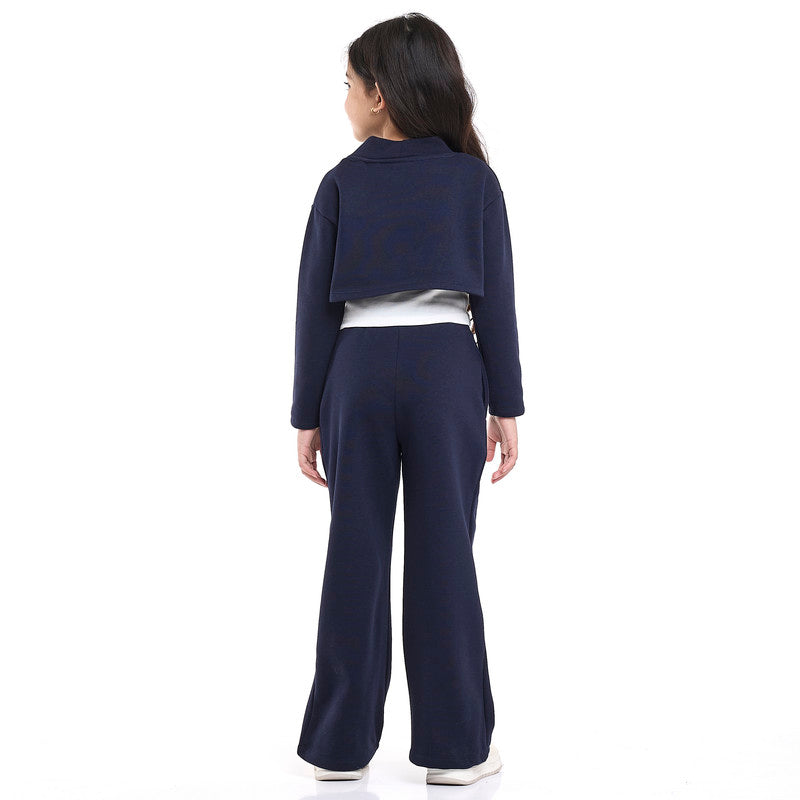 Junior Girls Bonjour 3-Piece Fleece Set – Navy & White