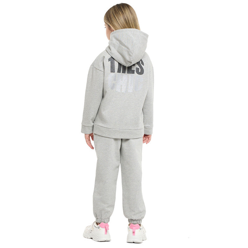 Girls Très Chic Reversible Sequin Fleece Set – Light Grey 2-Piece Outfit