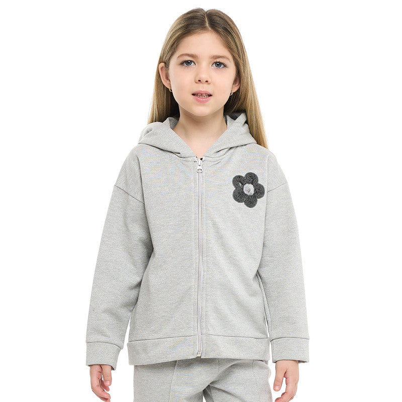 Girls Très Chic Reversible Sequin Fleece Set – Light Grey 2-Piece Outfit