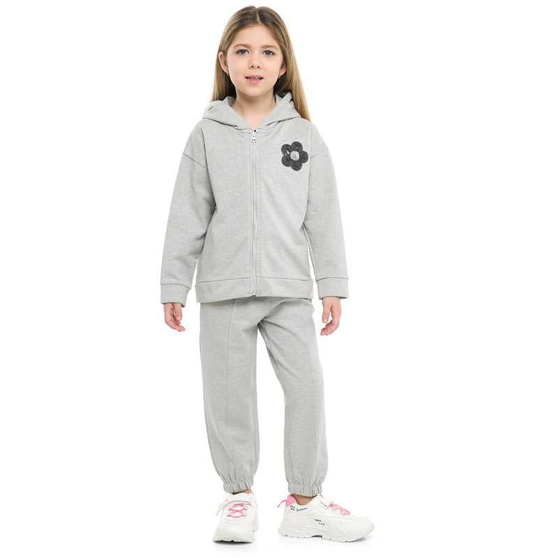 Girls Très Chic Reversible Sequin Fleece Set – Light Grey 2-Piece Outfit