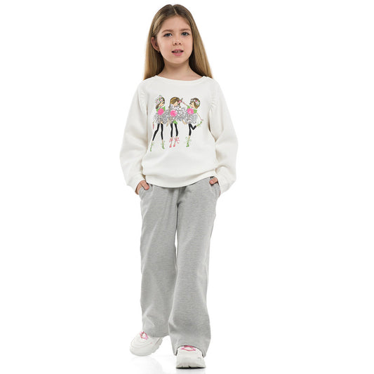 Girls Ballet Friends Fleece Tracksuit – Cream Marl 2-Piece Set
