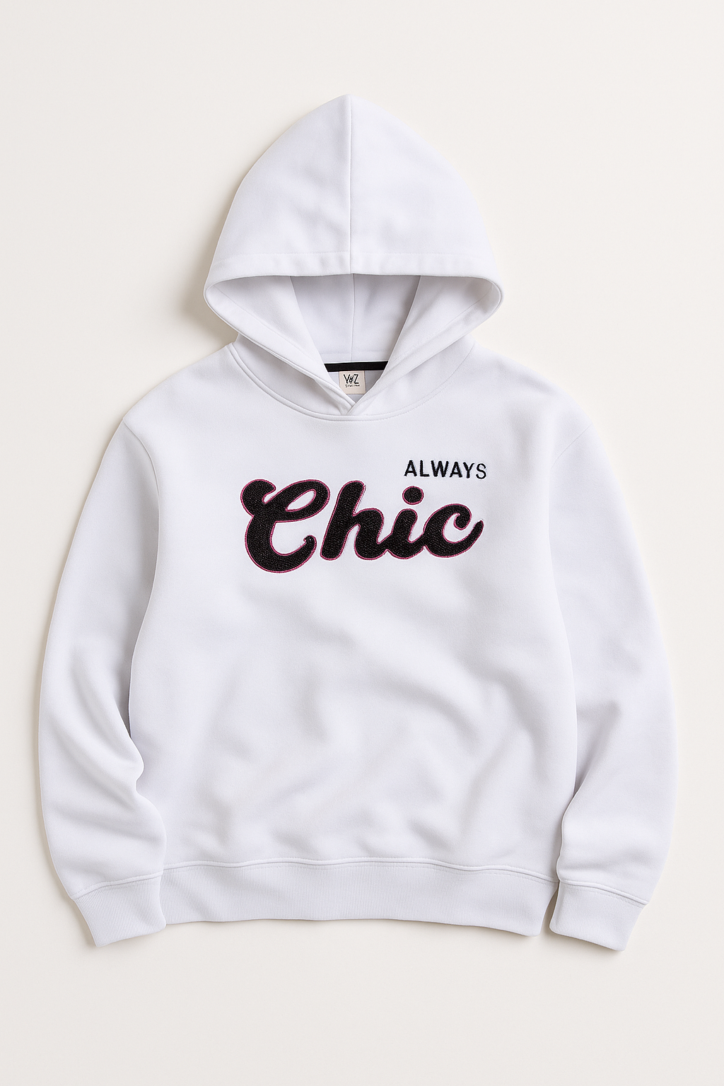 “Always Chic” Hoodie for Ladies – Off-White | 100% Cotton Fleece |