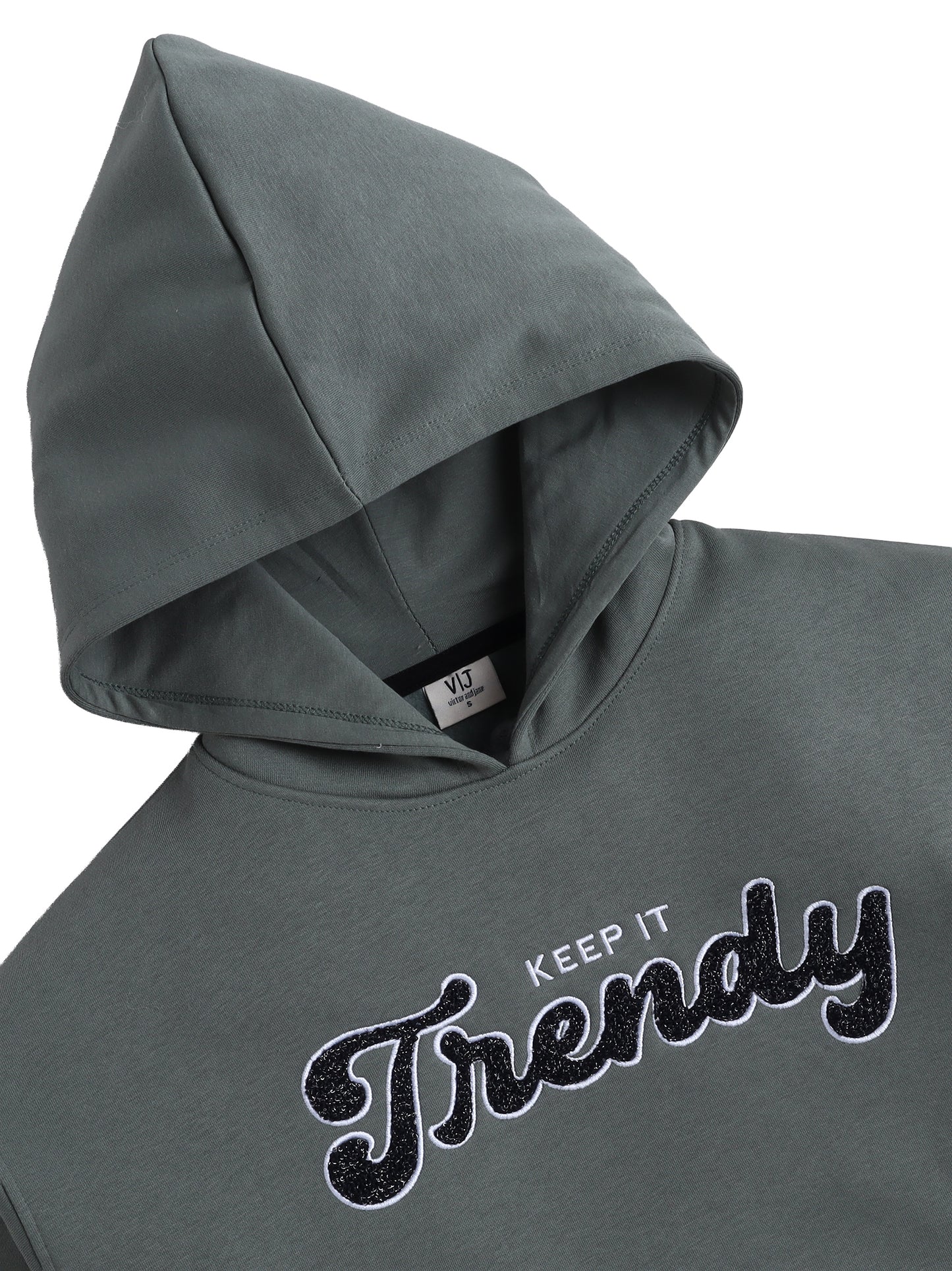 “Keep It Trendy” Graphic Hoodie for Ladies – Teal Blue | 100% Cotton Fleece |