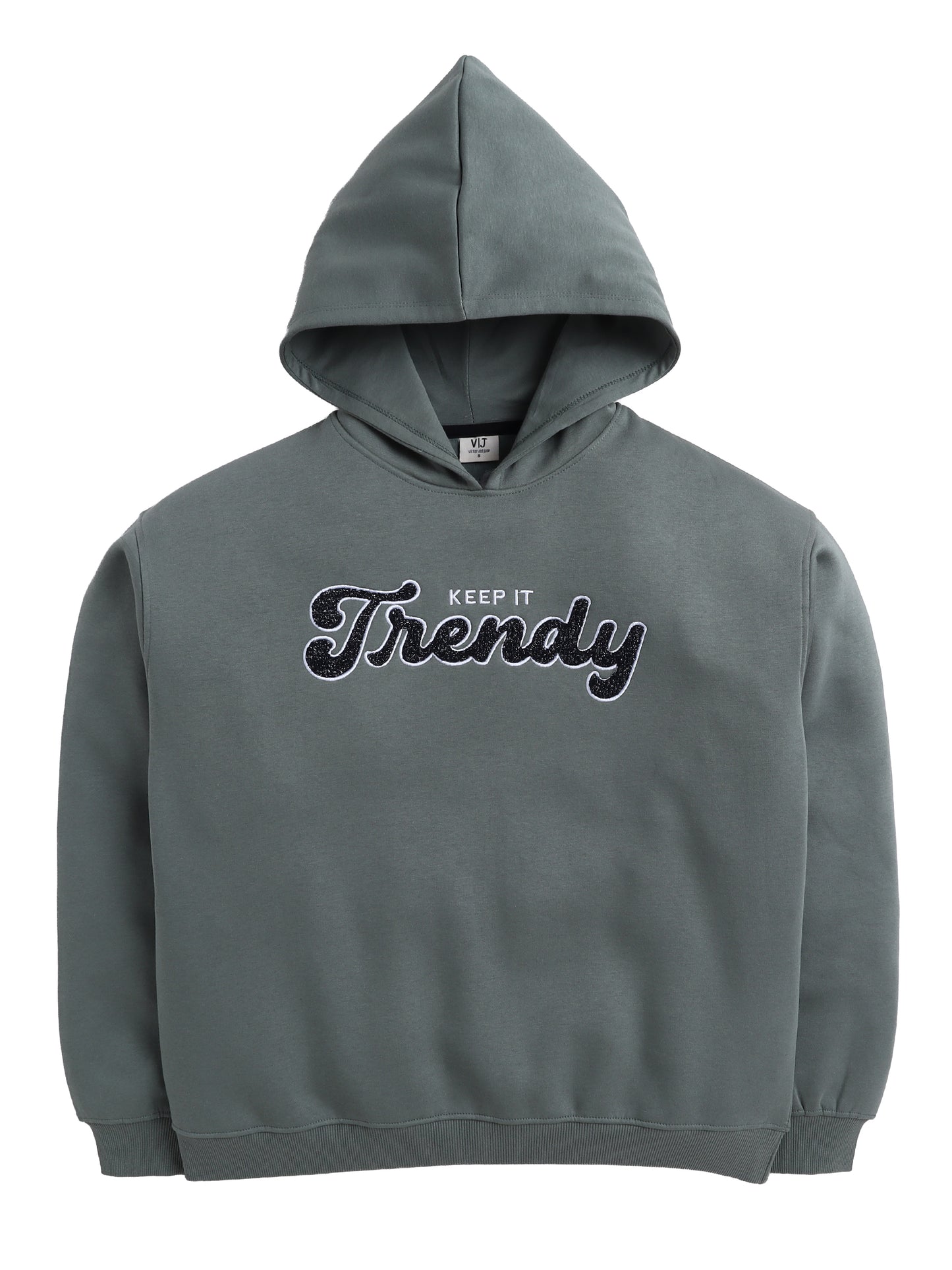 “Keep It Trendy” Graphic Hoodie for Ladies – Teal Blue | 100% Cotton Fleece |