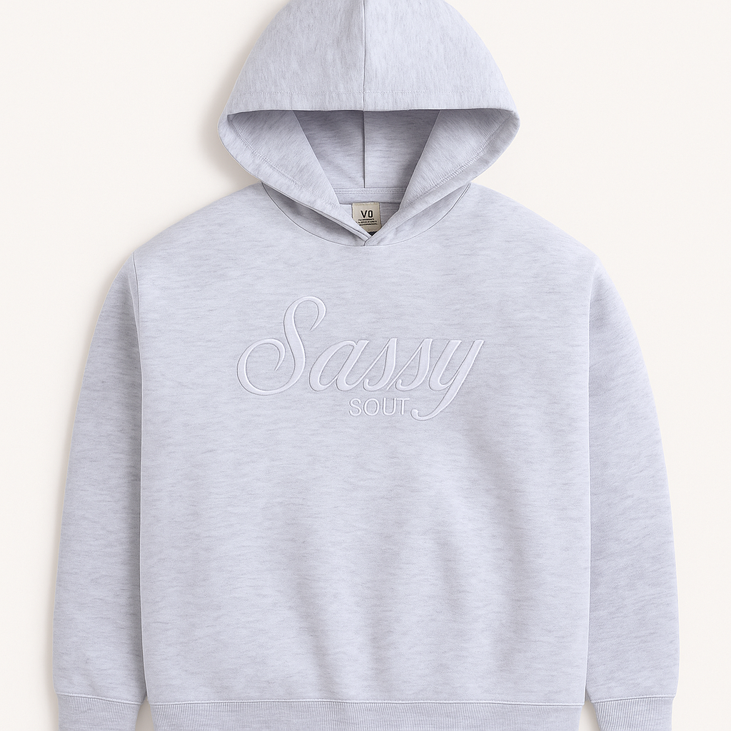 “Sassy Soul” Girls' Graphic Hoodie – Heather Grey | 100% Cotton Fleece |