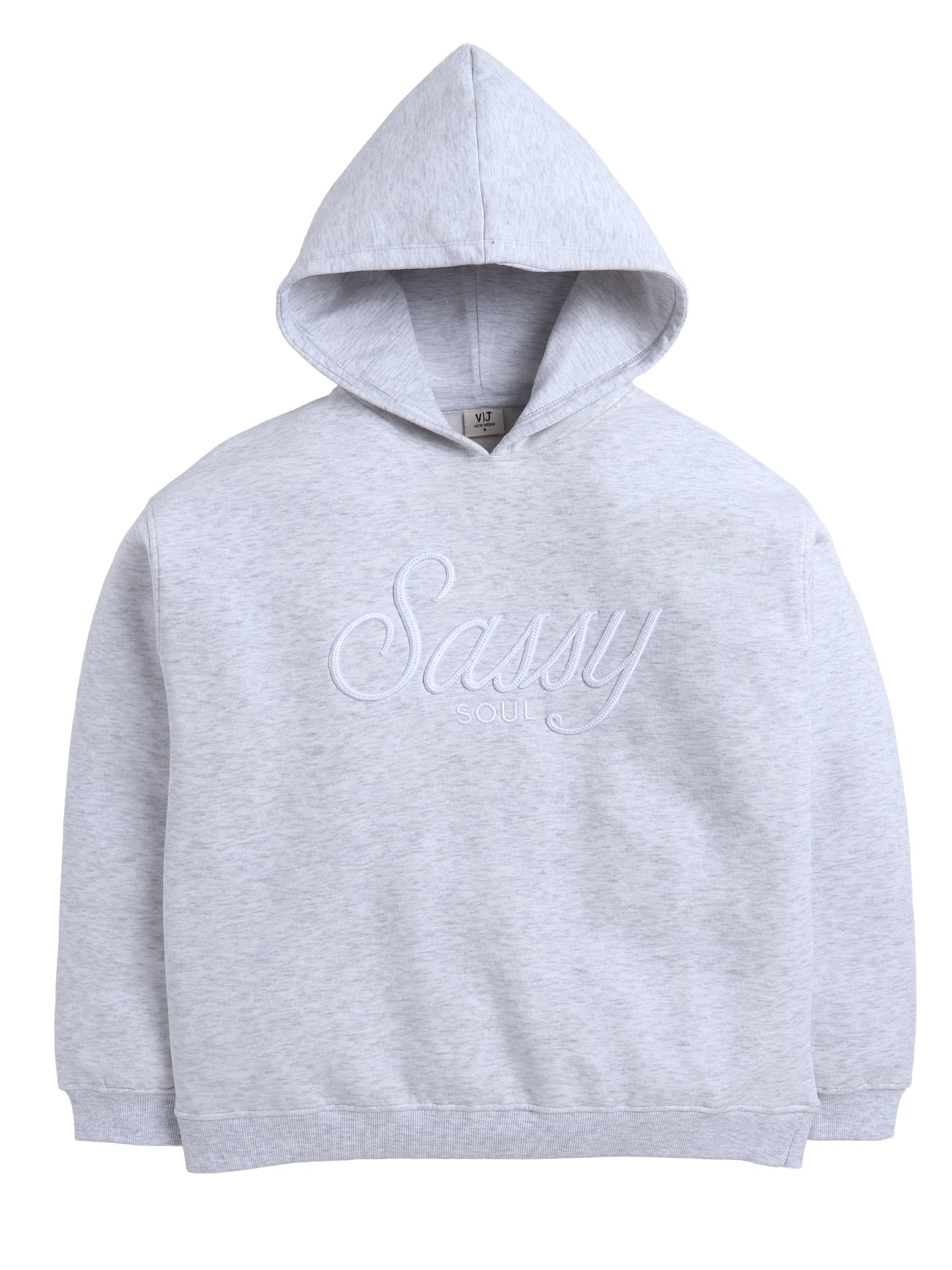“Sassy Soul” Girls' Graphic Hoodie – Heather Grey | 100% Cotton Fleece |